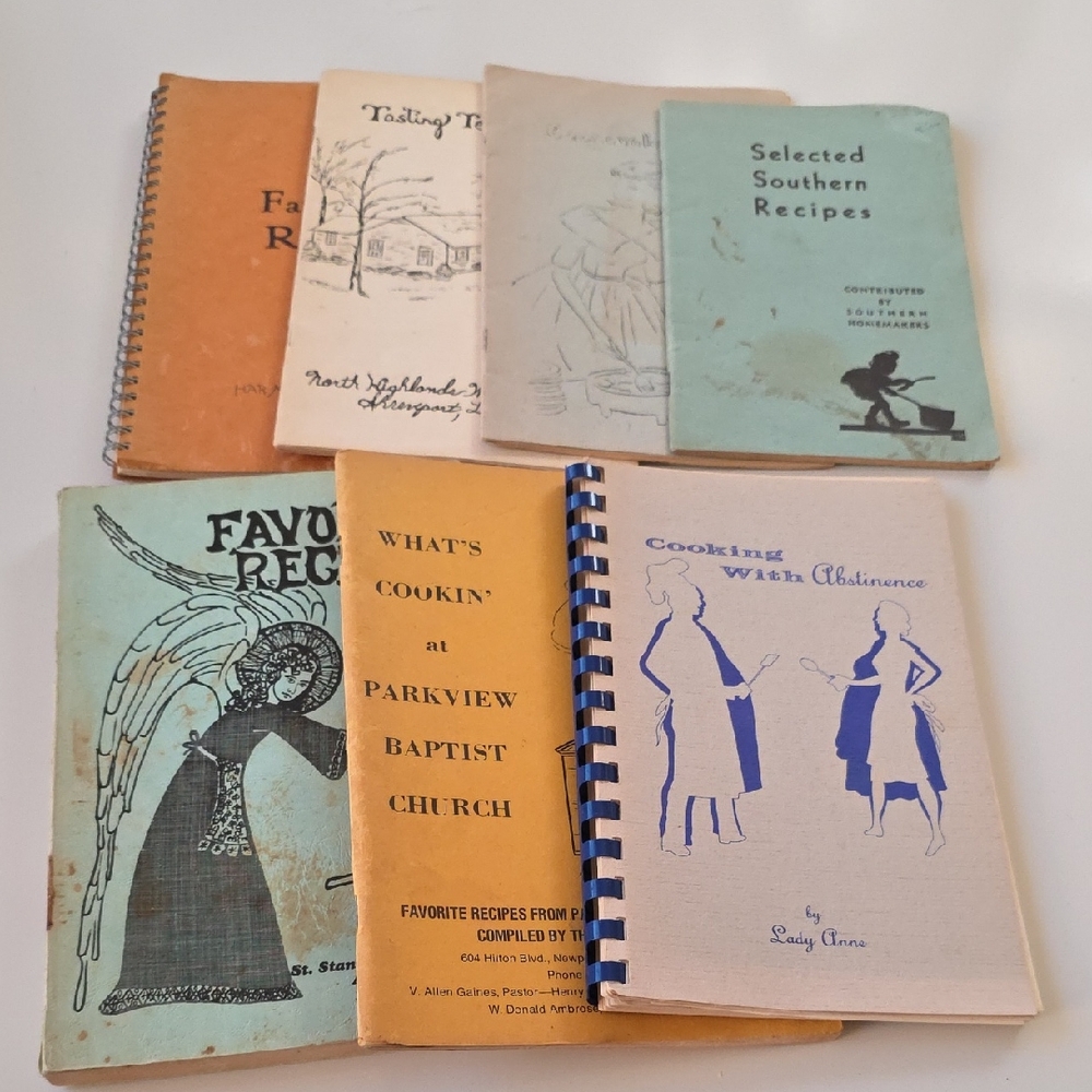 Vintage Community Cookbook Lot - Pastel Covers (Blue,‎ Teal, Yellow, Orange)